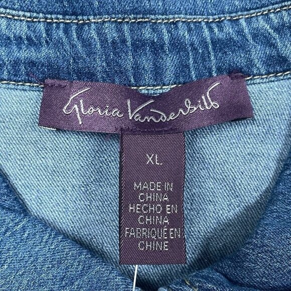 Gloria Vanderbilt Womens Denim Button-Up Shirt XL 99% Cotton Relaxed d0699 - Picture 2 of 8